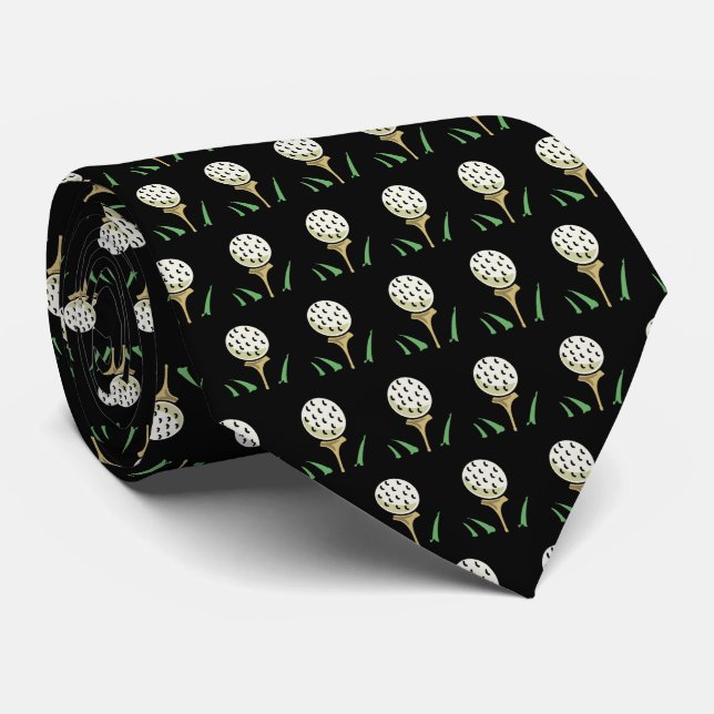 Golfer Golf Balls Gold Tees on Black Tie (Rolled)