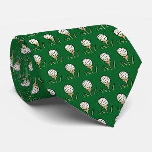 Golfer Golf Balls Gold Tees on Green Tie