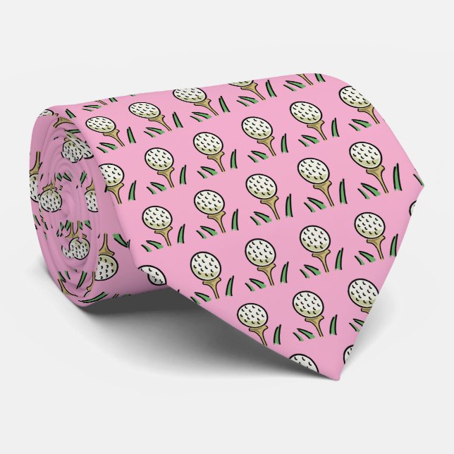 Golfer Golf Balls Gold Tees on Light Pink Tie (Rolled)