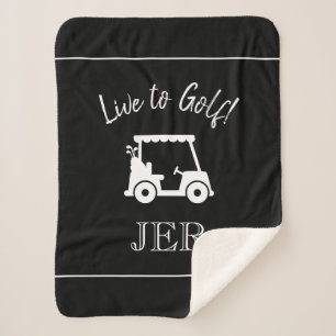 Golfer Golf Cart Monogrammed Initials Black White Sherpa Blanket