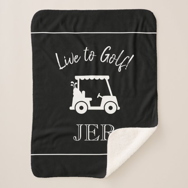 Golfer Golf Cart Monogrammed Initials Black White Sherpa Blanket (Front)