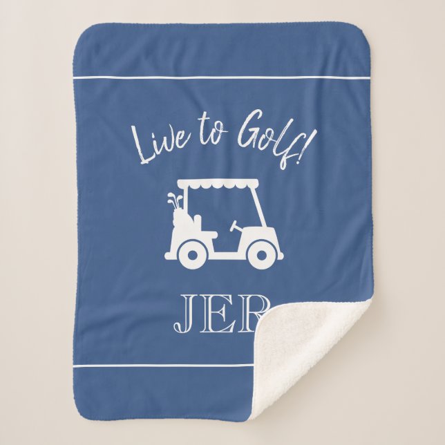 Golfer Golf Cart Monogrammed Initials Classic Blue Sherpa Blanket (Front)