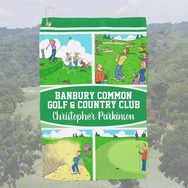 Golfer & Golf Club Name with 4 Funny Cartoons Towel (Creator Uploaded)