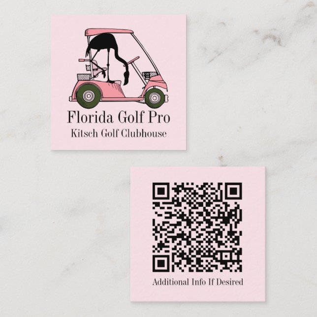 Golfer Golf Club Pastel Pink Flamingo Custom Square Business Card (Front/Back)