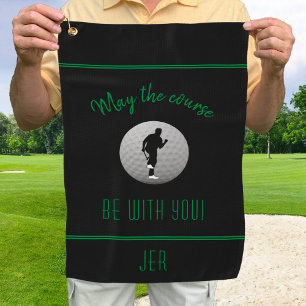 Golfer Golf Course Black Funny Modern Monogrammed Golf Towel