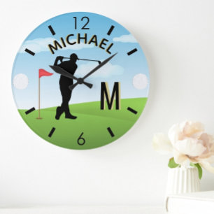 Golfer Golf Course Custom Name 3-D Monogram   Large Clock