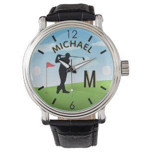 Golfer Golf Course Custom Name 3-D Monogram    Watch