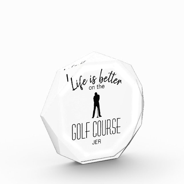 Golfer Golf Course Monogram Initials White Black Photo Block (Left)