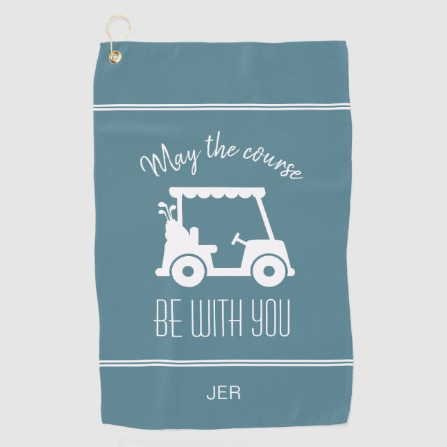 Golfer Golf Course Quote Turquoise Monogrammed Towel (Front)