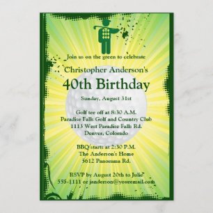 Golfer Golf Golfing 40th Birthday Invitation