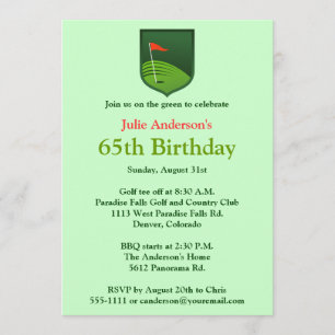 Golfer Golf Golfing 65th Birthday Invitation