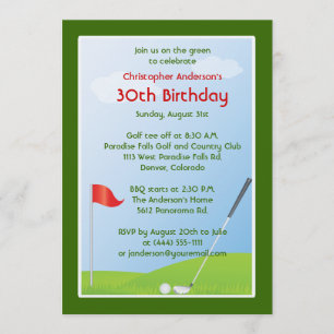 Golfer Golf Golfing Ball and Flag 30th Birthday Invitation