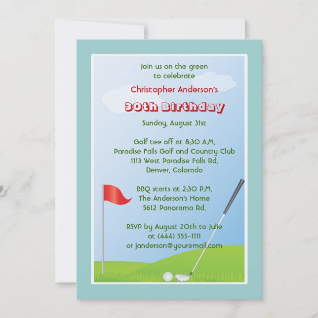 Golfer Golf Golfing Ball and Flag 30th Birthday Invitation (Front)