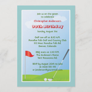 Golfer Golf Golfing Ball and Flag 30th Birthday Invitation