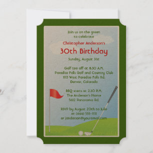 Golfer Golf Golfing Ball and Flag 30th Birthday Invitation