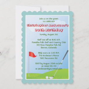 Golfer Golf Golfing Ball and Flag 30th Birthday Invitation