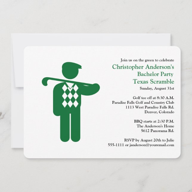 Golfer Golf Golfing Green bachelor party. Invitati Invitation (Back)