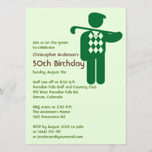 Golfer Golf Golfing Green Brown 50th Birthday Invitation