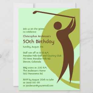 Golfer Golf Golfing Green Brown 50th Birthday Invitation