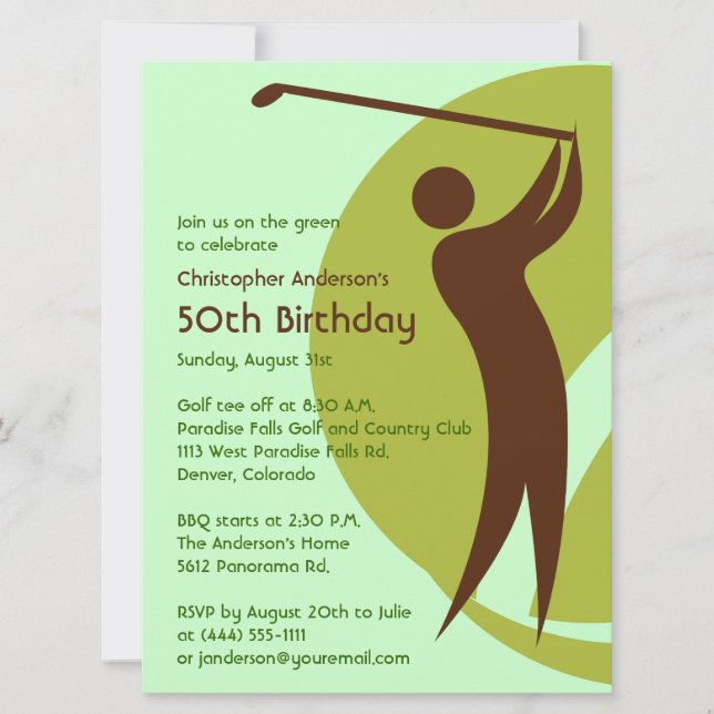 Golfer Golf Golfing Green Brown 50th Birthday Invitation (Front)