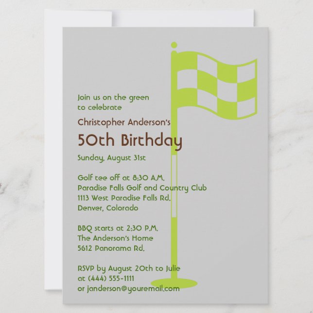 Golfer Golf Golfing Green Flag 50th Birthday Invitation (Front)