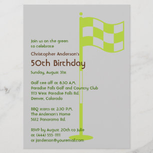 Golfer Golf Golfing Green Flag 50th Birthday Invitation