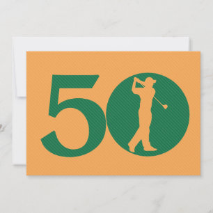 Golfer Golf Green Orange 50th Birthday Invitation