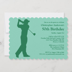 Golfer Golf Green White 50th Birthday Invitation