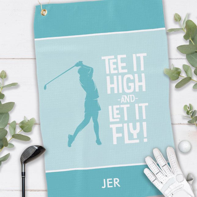 Golfer Golf Humour Funny Sports Modern Teal Green Golf Towel (Ladies Golfer Golf Humor Funny Sports Modern Teal Green Custom Monogram Golf Towel Sports  For Her)