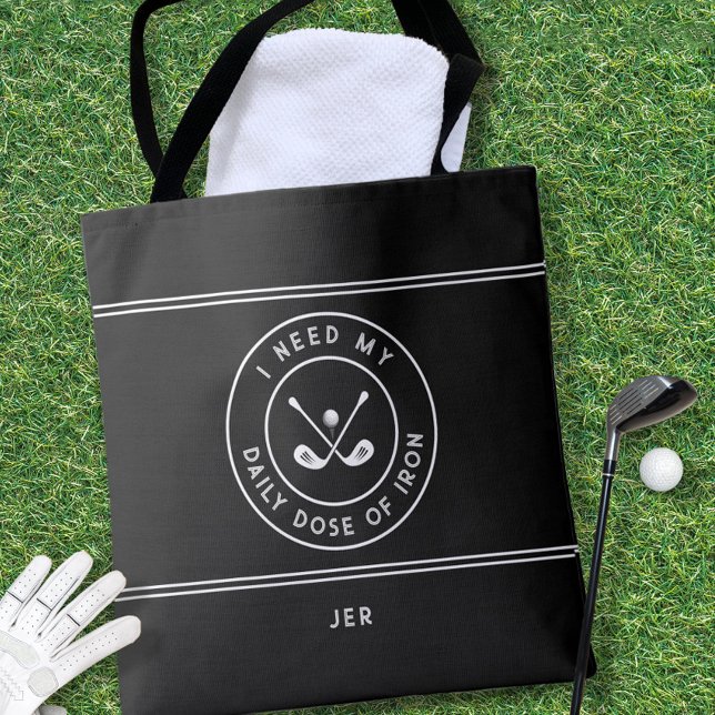 Golfer Golf Iron Humour Funny Modern Black White Tote Bag (Cute golf tote is a unique custom useful gift for golfers!
)