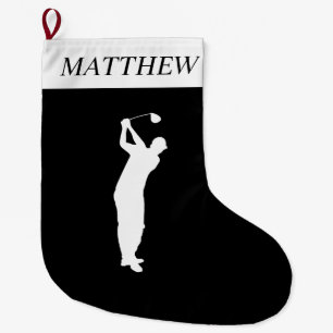 Golfer Golf Lover Sports Black Games Large Christmas Stocking