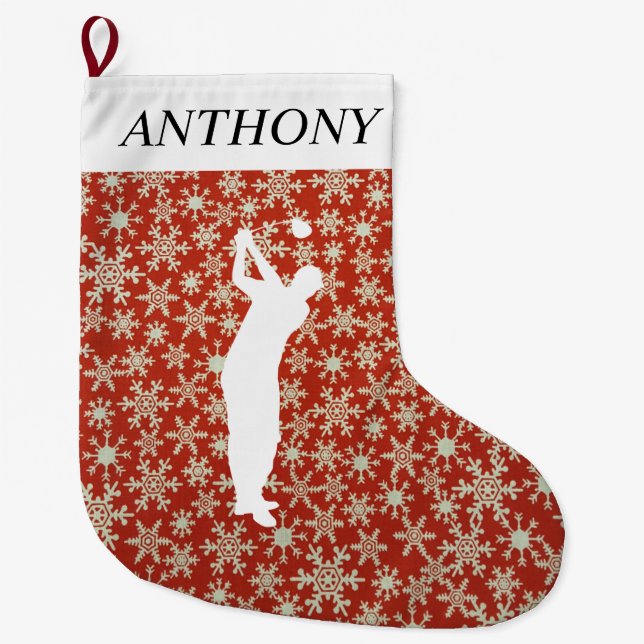 Golfer Golf Lover Sports Red Games Large Christmas Stocking (Front)