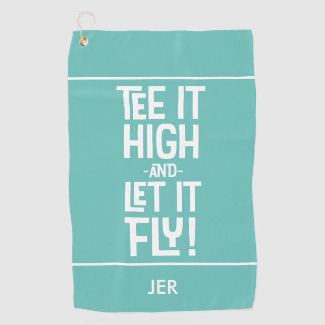 Golfer Golf Lover Tee Humour Fun Monogram Teal Cut Golf Towel (Front)