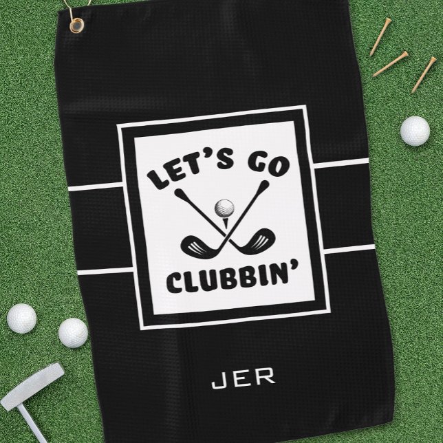 Golfer Golf Modern Monogram Pro Sports Black White Golf Towel (Creator Uploaded)