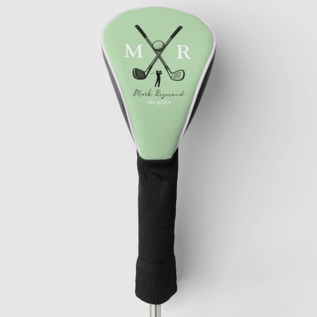Golfer . golf-player monogram pale-green golf head cover (Front)