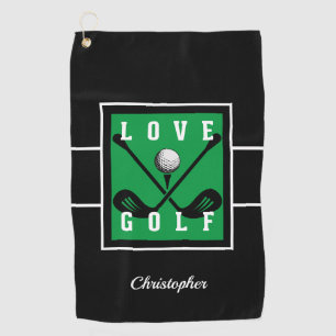 Golfer Golf Quote Modern Monogram Pro Green Black Golf Towel