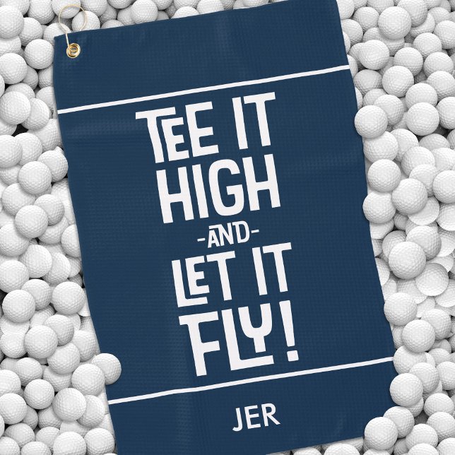 Golfer Golf Tee Humour Fun Monogram Navy Blue Cute Golf Towel (Creator Uploaded)