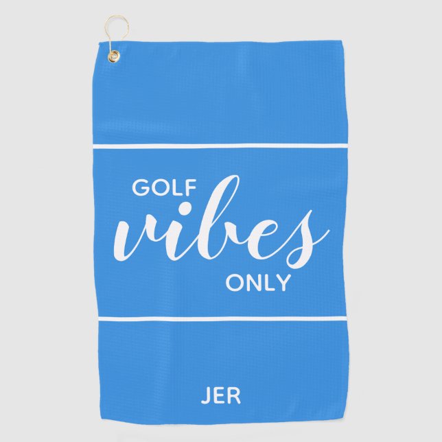 Golfer Golf Vibes Only Custom | Modern Blue Unique Golf Towel (Front)