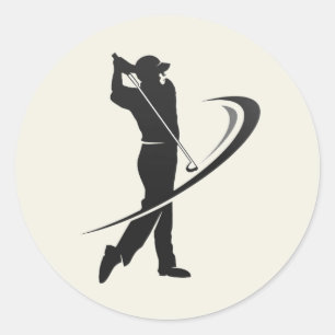 Golfer Golfing Golf Silhouette Black White Classic Round Sticker