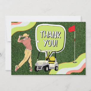 Golfer golfing says Thank you on green grass Card