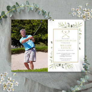 Golfer Greenery Celebration of Life Photo Invitation