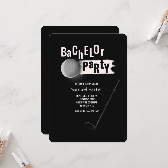 Golfer groom Golf Bachelor Party Birthday Par-Tee Invitation (Front/Back In Situ)