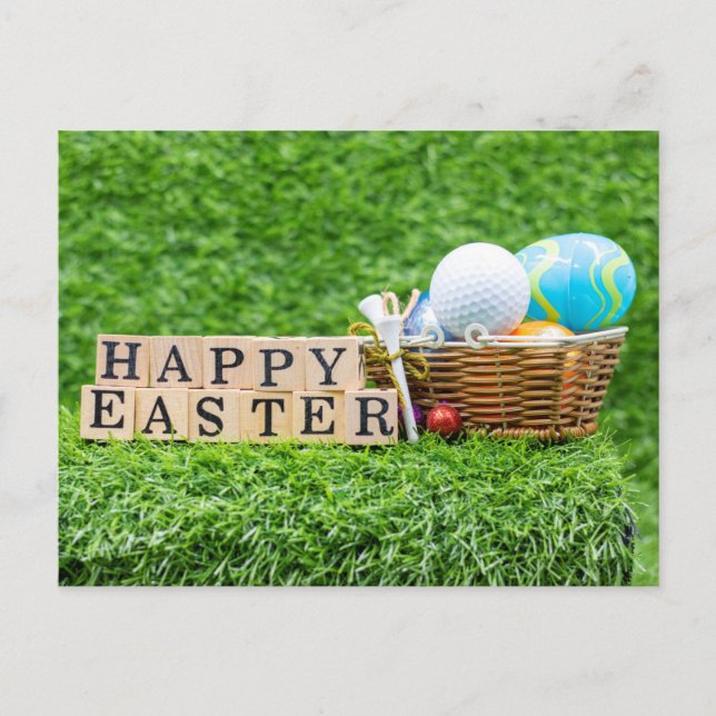 Golfer Happy Easter with golf ball and eggs  Postcard (Front)