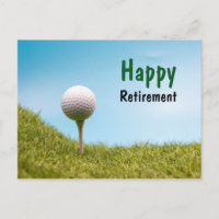 Golfer Happy Retirement with golf ball on tee off