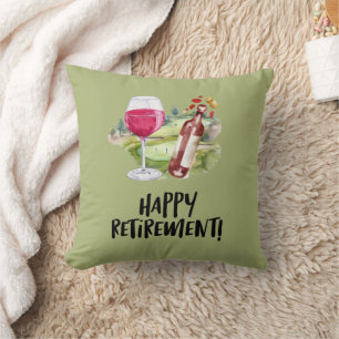 Golfer happy retirement with wine glass and bottle cushion