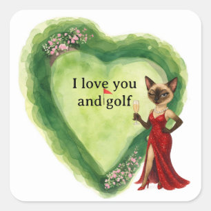 Golfer Happy Valentine’s Day – Glam Siamese Cat Square Sticker