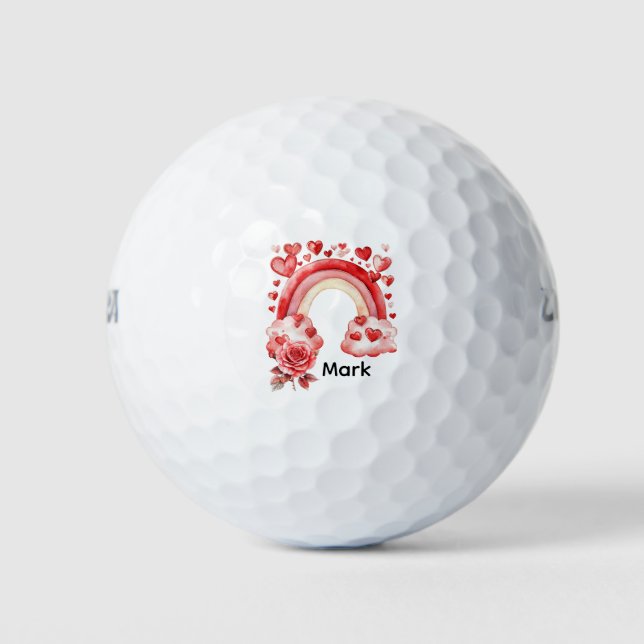 Golfer Happy Valentine's Day love rainbow Golf Balls (Front)