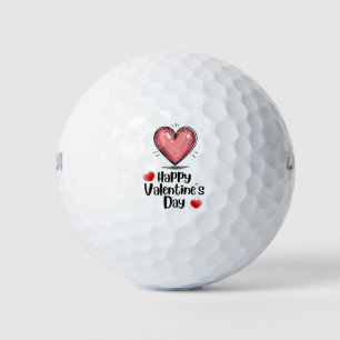 Golfer Happy Valentine's Day with love red heart Golf Balls