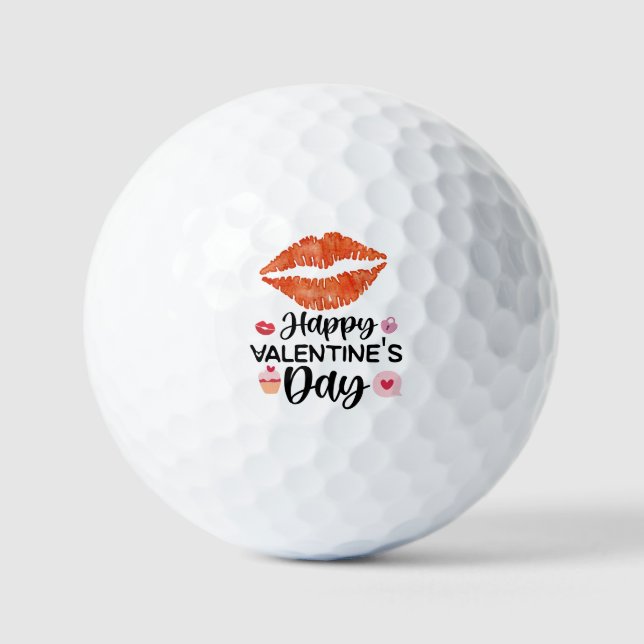 Golfer Happy Valentine's Day with red lip  Golf Balls (Front)