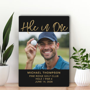 Golfer Hole In One Photo Award Keepsake Black Gold Plaque
